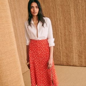 Sezane Tabata Skirt in Silk Coral Mini Flowers